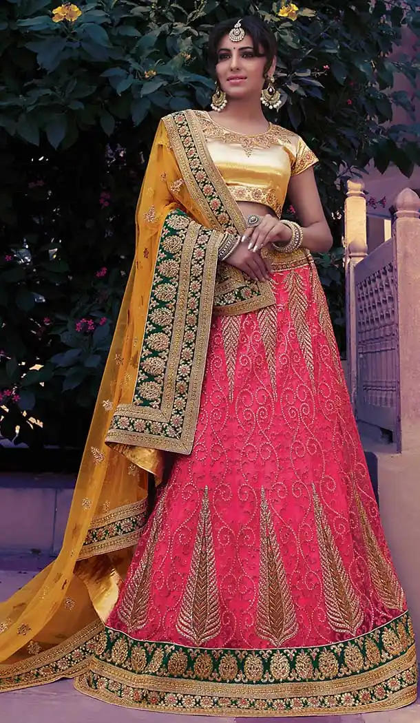 Deep Pink Color Net Circular Style Wedding Lehenga Choli | FH508277418