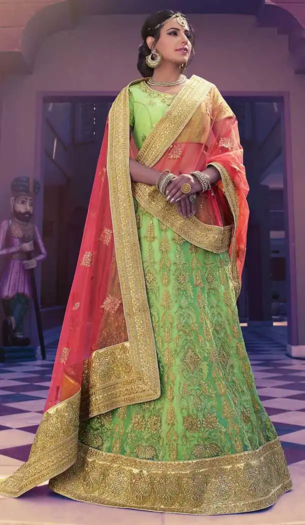 Mint Green Color Net Circular Style Wedding Lehenga Choli | FH508277420