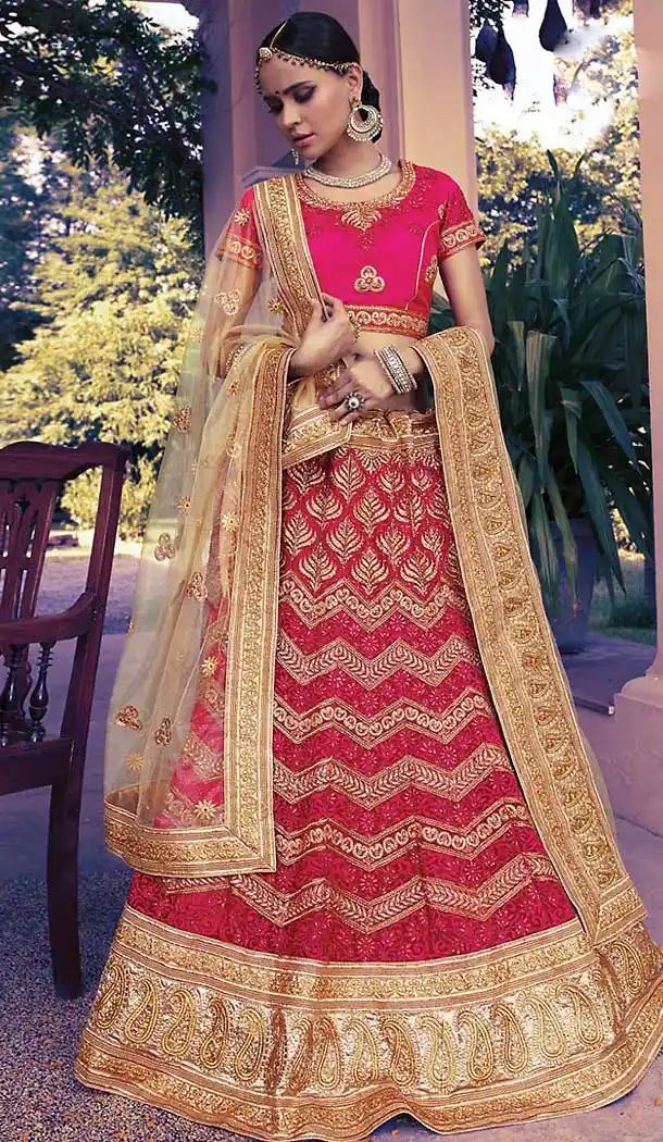 Deep Pink Color Net Circular Style Wedding Lehenga Choli | FH508277423