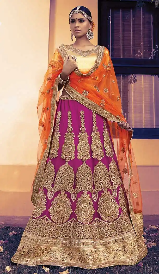 Fuchsia Color Net Circular Style Wedding Lehenga Choli | FH508277426