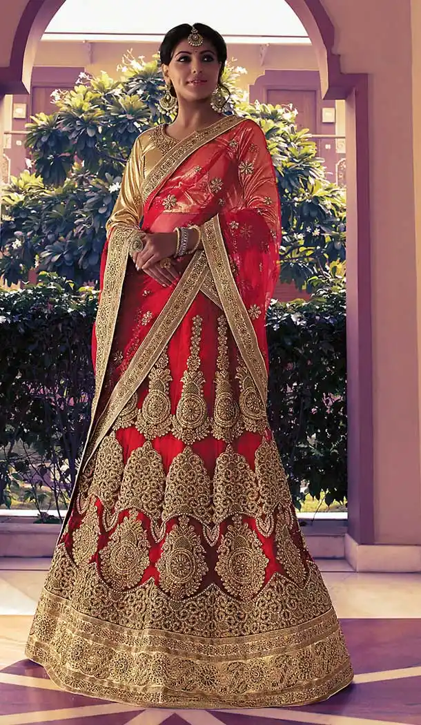 Red Color Net Circular Style Wedding Lehenga Choli | FH508277427