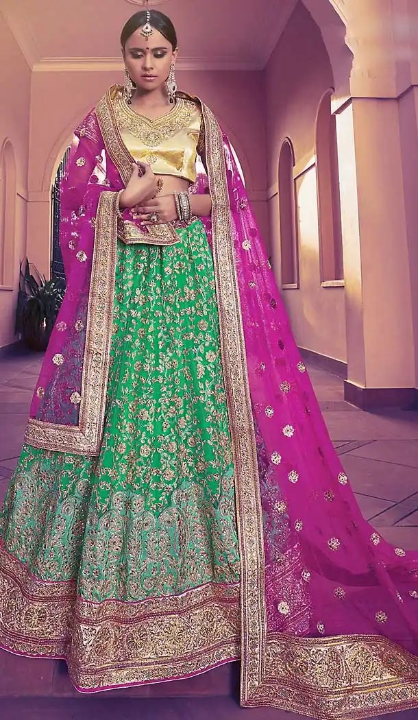 Lime Green Color Net Circular Style Wedding Lehenga Choli | FH508277429
