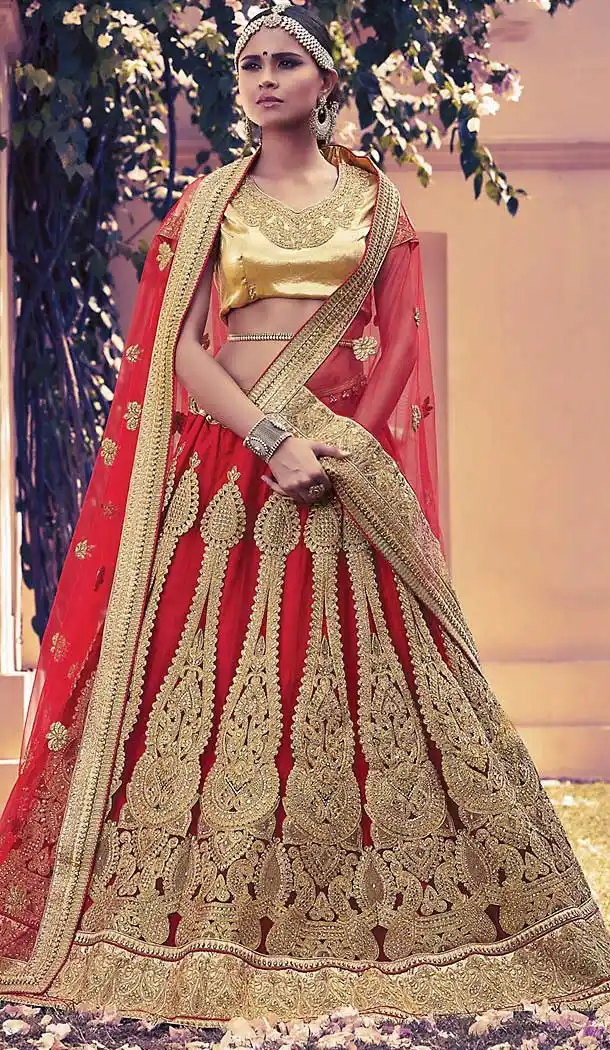 Red Color Net Circular Style Wedding Lehenga Choli | FH508277430