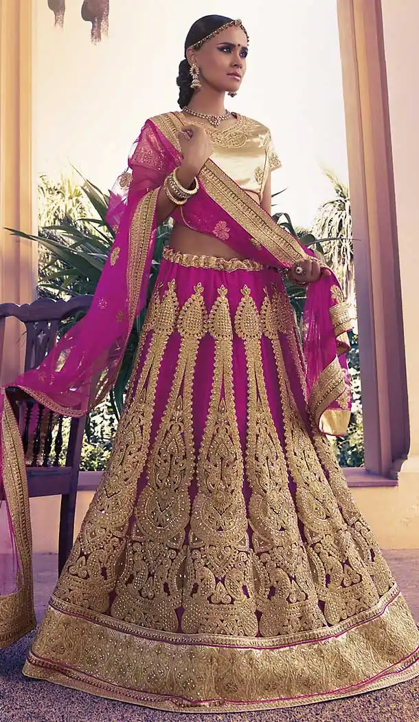 Deep Pink Color Net Circular Style Wedding Lehenga Choli | FH508277431