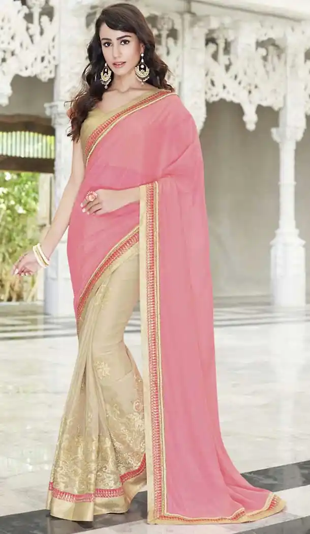 Pink Color Georgette Party Wear Saree with Stitched Blouse | FH508377432