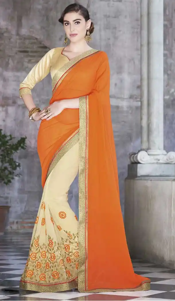 Orange Color Georgette Party Wear Saree with Stitched Blouse | FH508377436