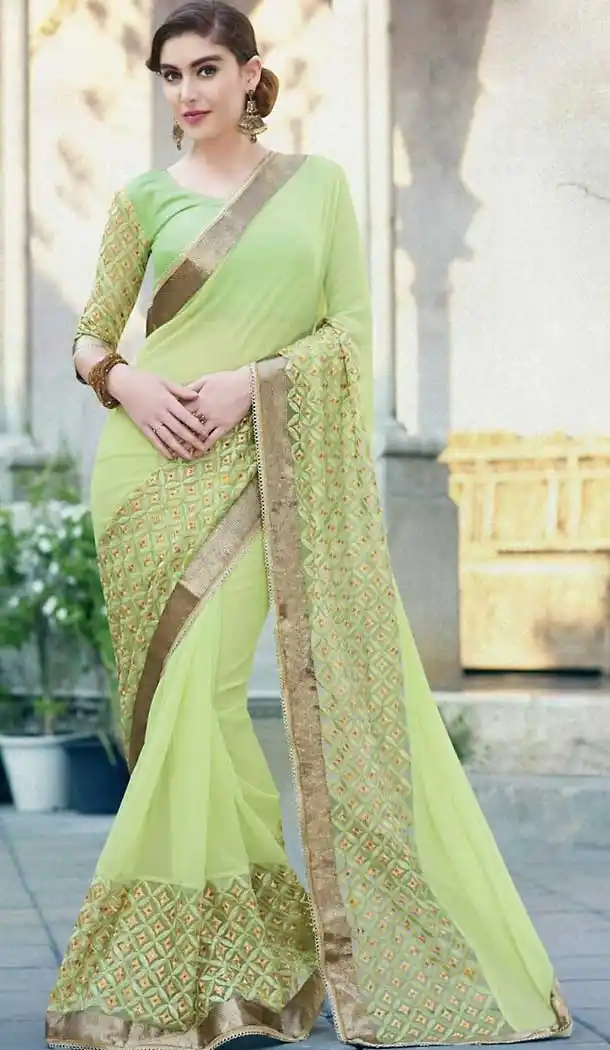 Mint Green Color Georgette Party Wear Saree with Stitched Blouse | FH508377438