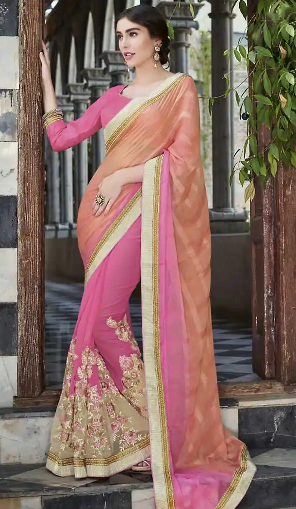 Rose Pink Color Georgette Party Wear Saree with Stitched Blouse | FH508377447