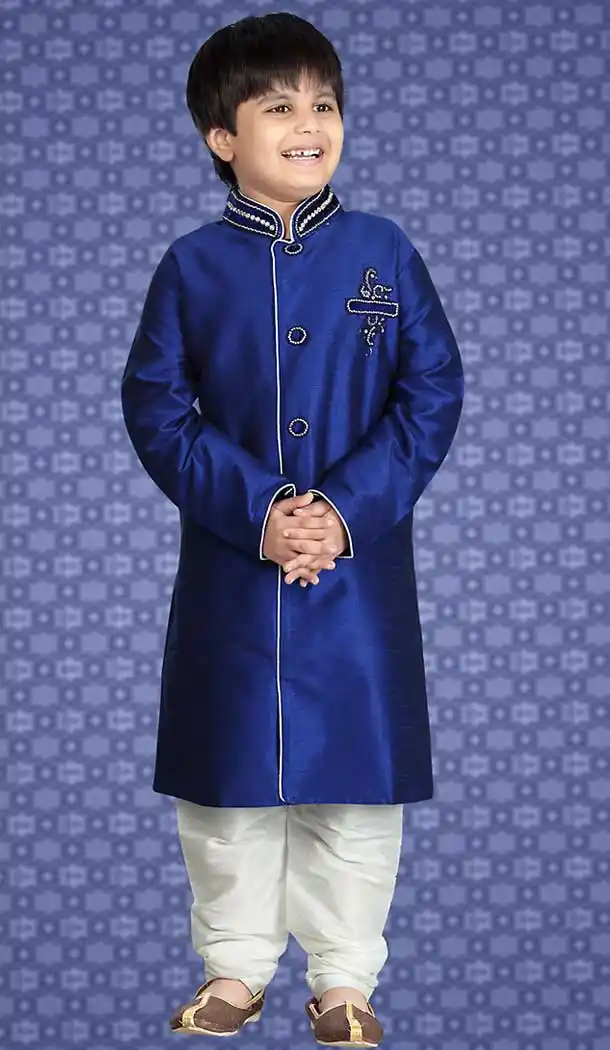 Blue Color Art Silk Readymade Boys Churidar Kurta | FH508477459