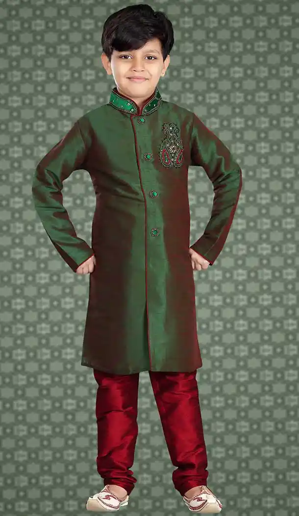 Mehendi Green Color Art Silk Readymade Boys Churidar Kurta | FH508477460