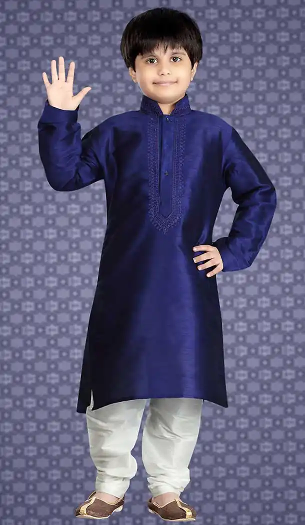 Blue Color Art Silk Readymade Boys Churidar Kurta | FH508477461