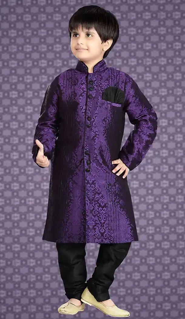 Purple Color Jacquard Readymade Boys Kurta Pajama Set | FH508677481