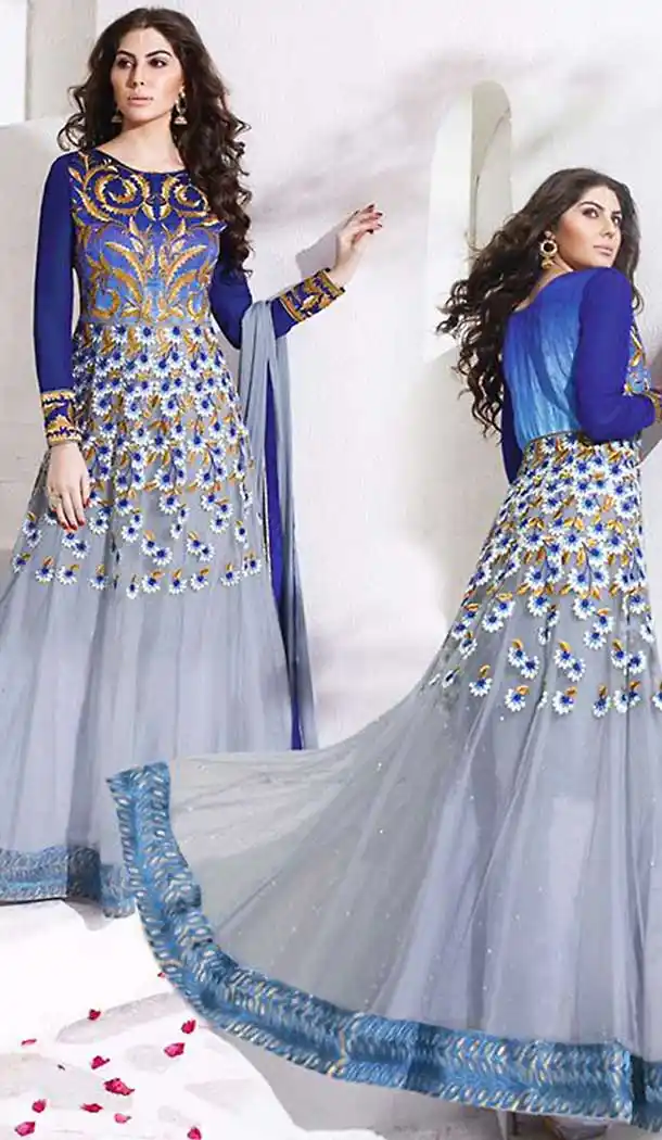 Grey Color Net Anarkali Style Salwar Kameez | FH508777489