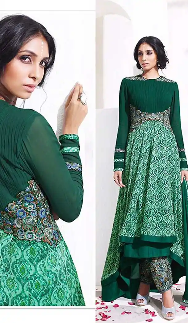 Bottle Green Color Georgette Anarkali Style Salwar Kameez | FH508777490