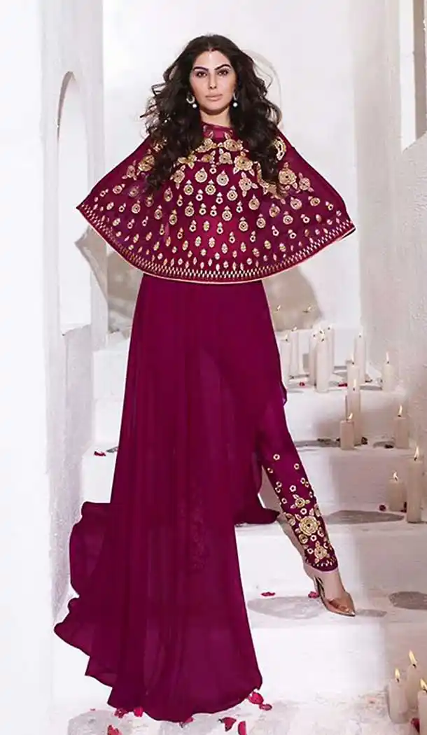 Magenta Color Georgette Achkan Style Salwar Kameez | FH508777491
