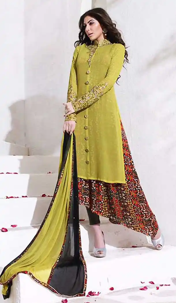 Mehendi Green Color Georgette Straight Style Salwar Kameez | FH508777495