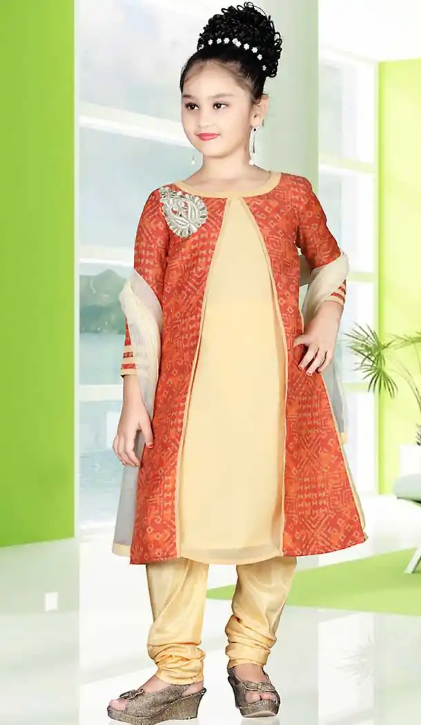 Beige Color Georgette Straight Cut Style Girls Readymade Salwar Kameez | FH508977513
