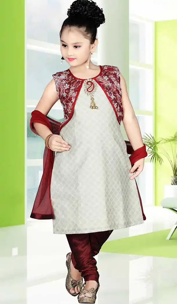 Dove Color Georgette Straight Cut Style Girls Readymade Salwar Kameez | FH508977514