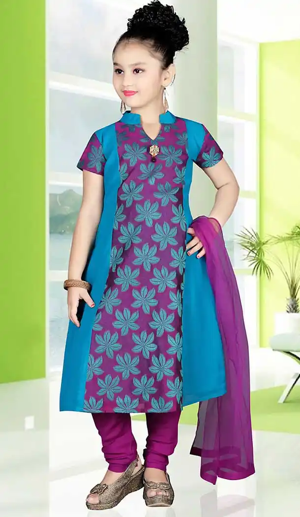 Purple Color Georgette Straight Cut Style Girls Readymade Salwar Kameez | FH508977515