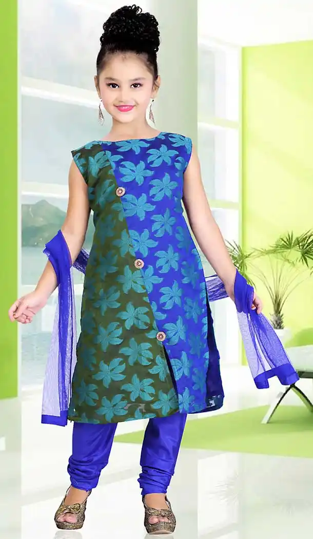 Blue Color Chanderi Silk Achkan Style Girls Readymade Salwar Kameez | FH508977518