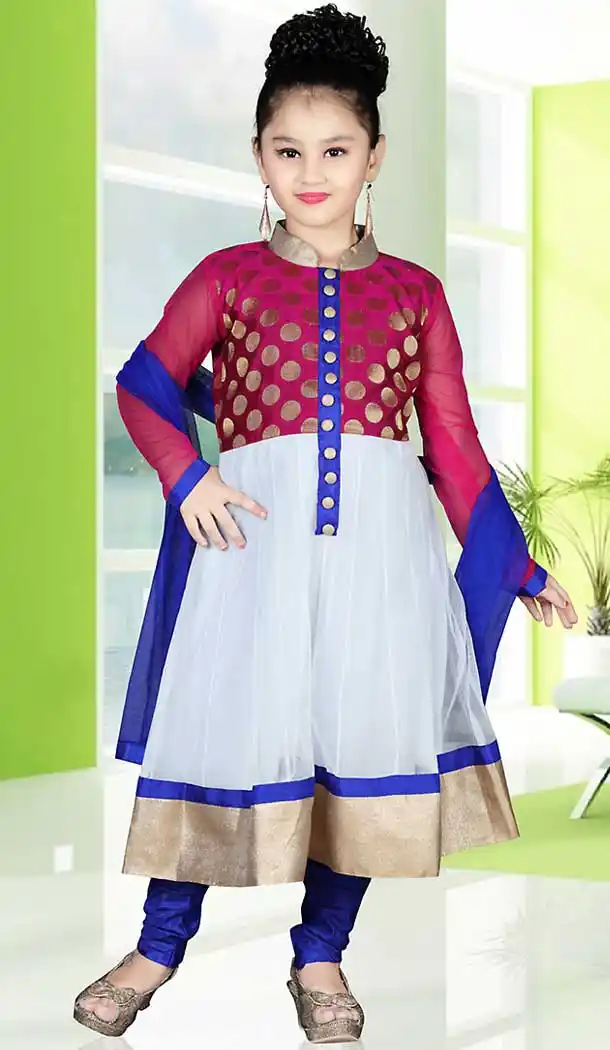White Color Brocade Anarkali Style Girls Readymade Salwar Kameez | FH508977522