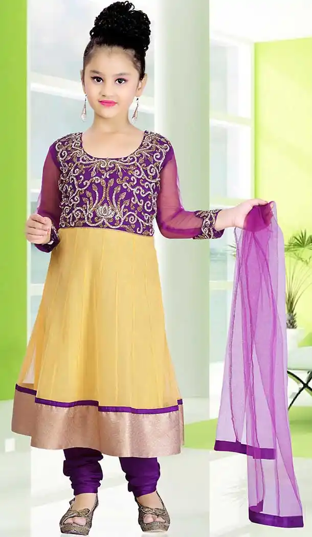 Yellow Color Net Anarkali Style Girls Readymade Salwar Kameez | FH508977525