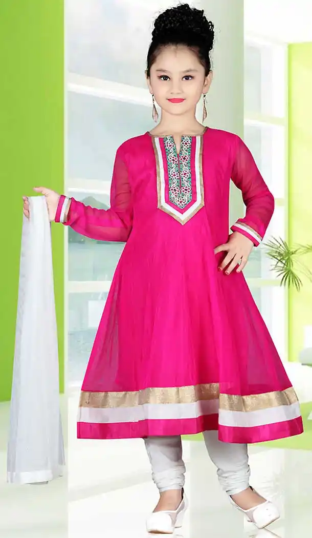 Deep Pink Color Net Anarkali Style Girls Readymade Salwar Kameez | FH508977526