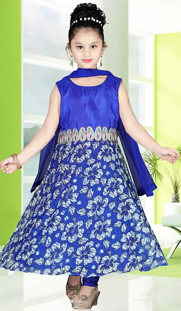 Blue Color Art Silk Anarkali Style Girls Readymade Salwar Kameez | FH508977528