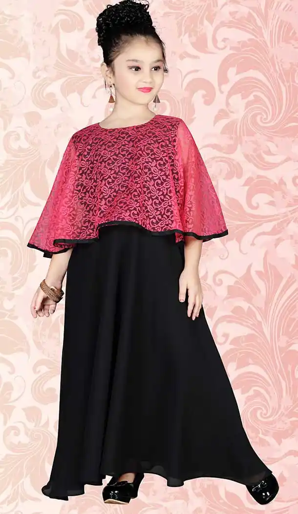 Black Color Georgette Solid Style Girls Readymade Salwar Kameez | FH509077533