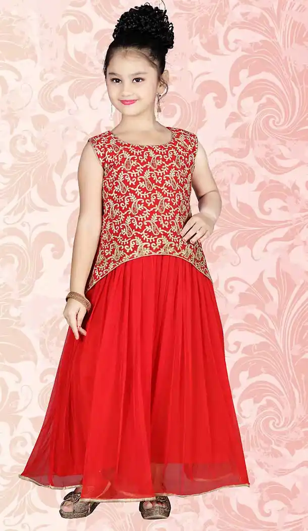 Red Color Georgette A Line Style Girls Readymade Salwar Kameez | FH509077534