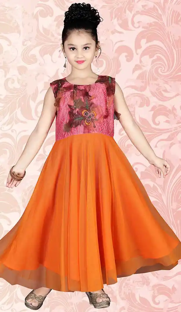 Orange Color Net A Line Style Girls Readymade Salwar Kameez | FH509077535