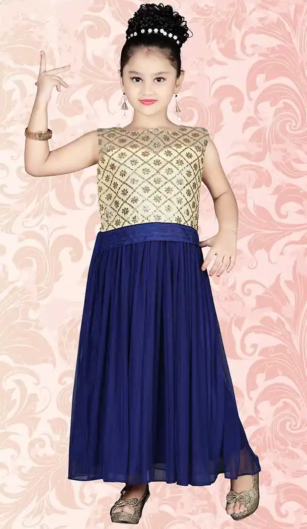 Navy Blue Color Net A Line Style Girls Readymade Salwar Kameez | FH509077538