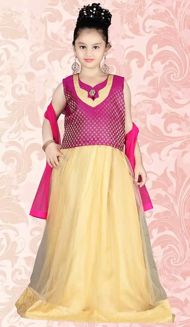 Deep Pink Color Brocade Anarkali Style Girls Readymade Salwar Kameez | FH509077540