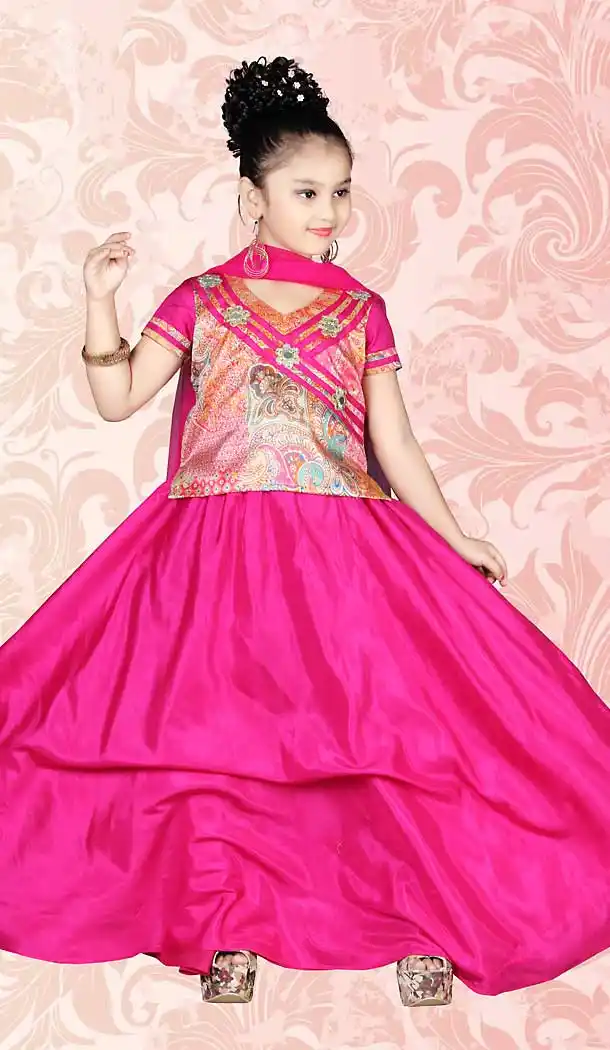 Deep Pink Color Silk Anarkali Style Girls Readymade Salwar Kameez | FH509077542