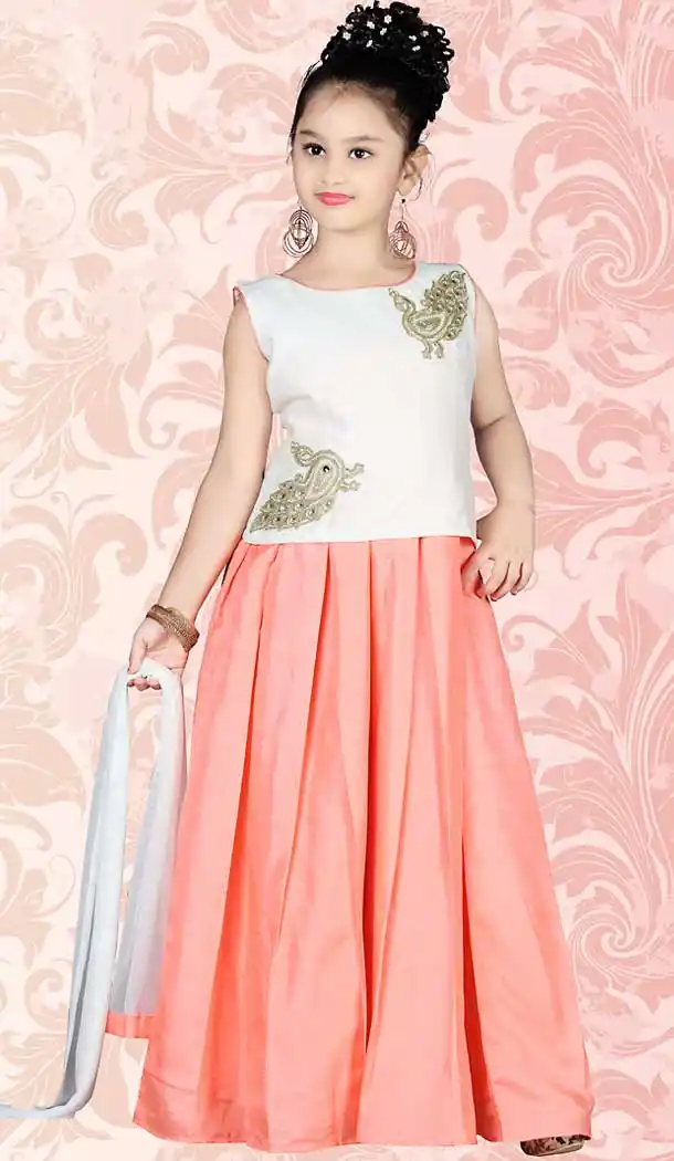 Off White Color Art Silk Anarkali Style Girls Readymade Salwar Kameez | FH509077543