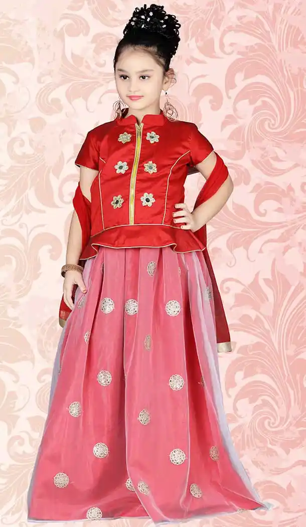 Red Color Art Silk Short Kameez Style Girls Readymade Salwar Kameez | FH509077544