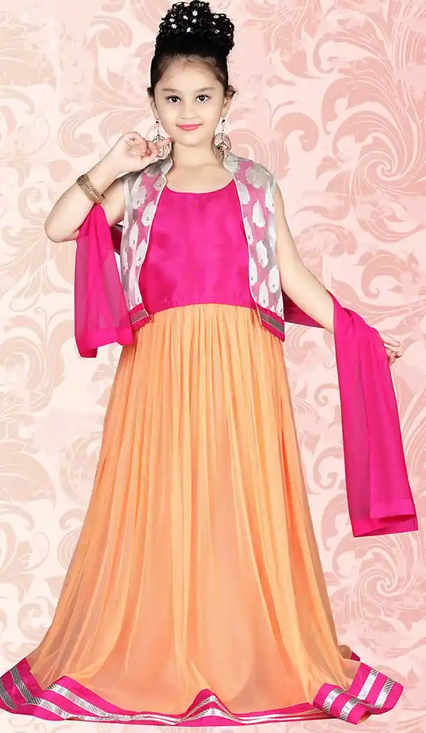 Deep Pink Color Art Silk Anarkali Kameez Style Girls Readymade Salwar Kameez | FH509077545