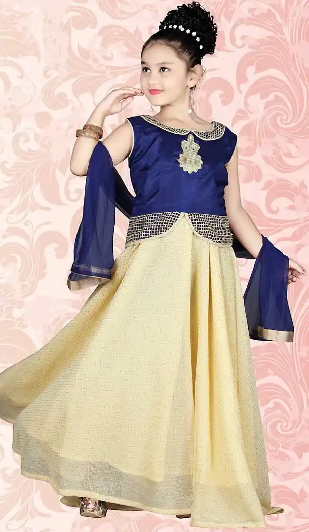 Navy Blue Color Art Silk Anarkali Kameez Style Girls Readymade Salwar Kameez | FH509077546