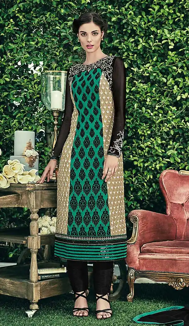 Emerald Color Chiffon Straight Cut Style Narrow Pants Suit | FH509277562