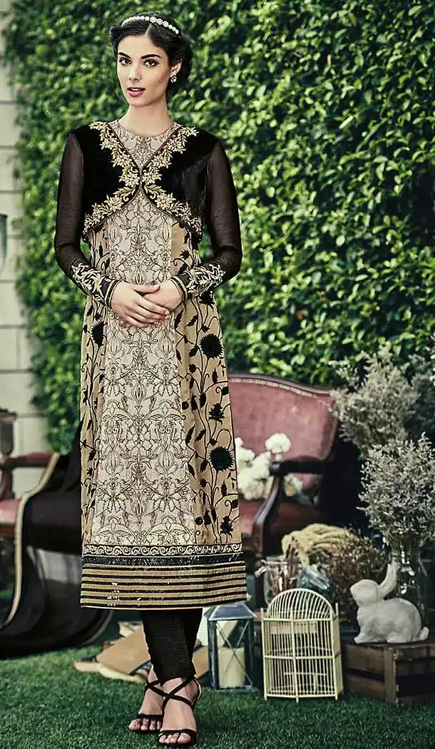 Beige Color Chiffon Straight Cut Style Narrow Pants Suit | FH509277567