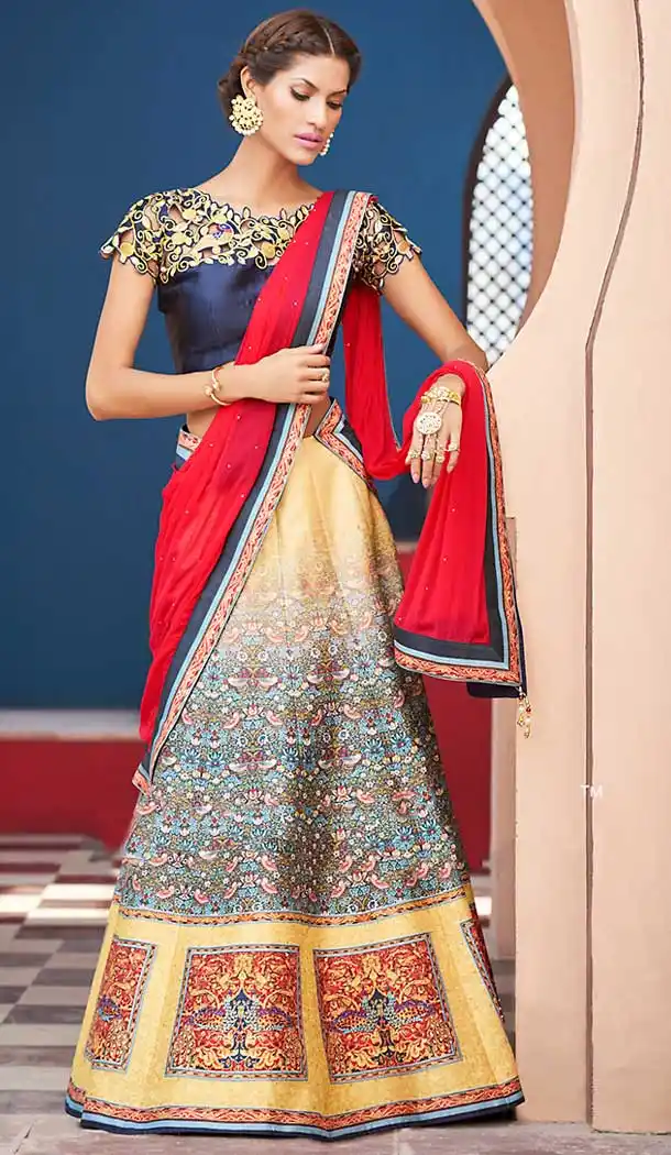 Beige Color Silk Circular Style Designer Wear Lehenga Choli | FH509477603