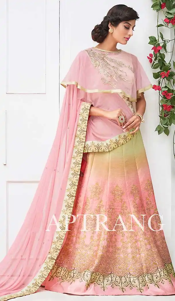 Salmon Color Silk Circular Style Designer Wear Lehenga Choli | FH509477608