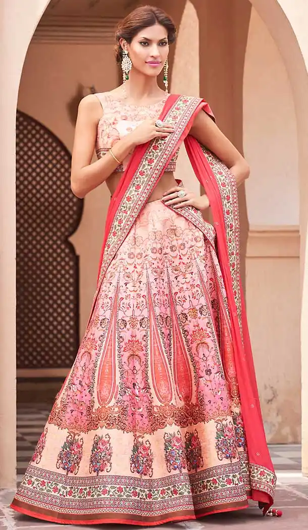 Salmon Color Silk Circular Style Designer Wear Lehenga Choli | FH509477611