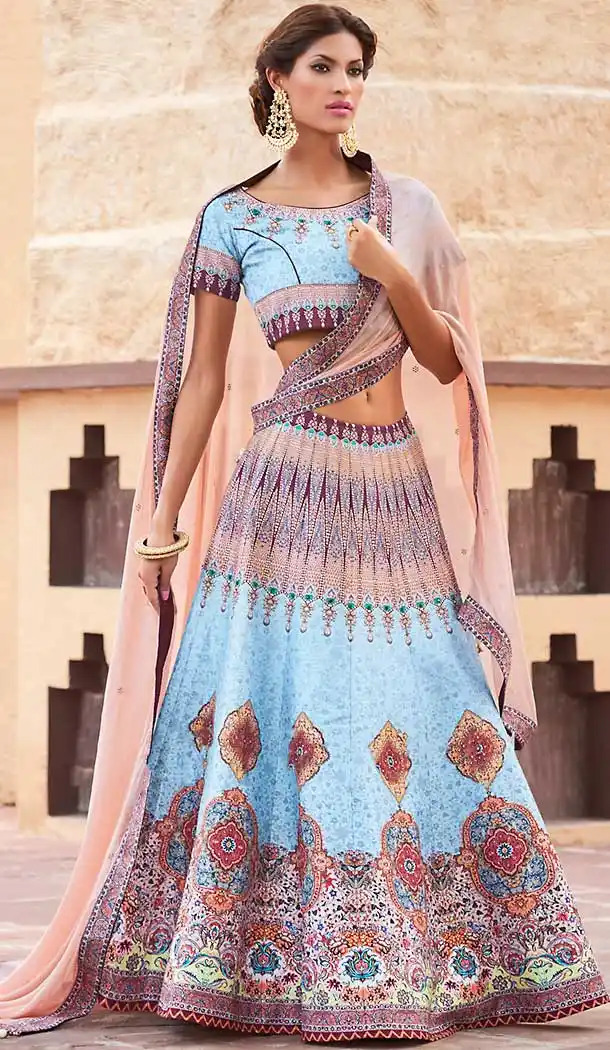 Blue Color Silk Circular Style Designer Wear Lehenga Choli | FH509477611