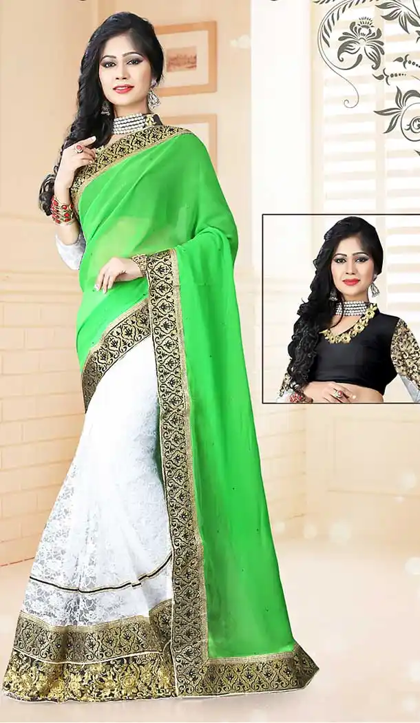 Lime Green Color Georgette Contemporary Style Saree | FH509577570