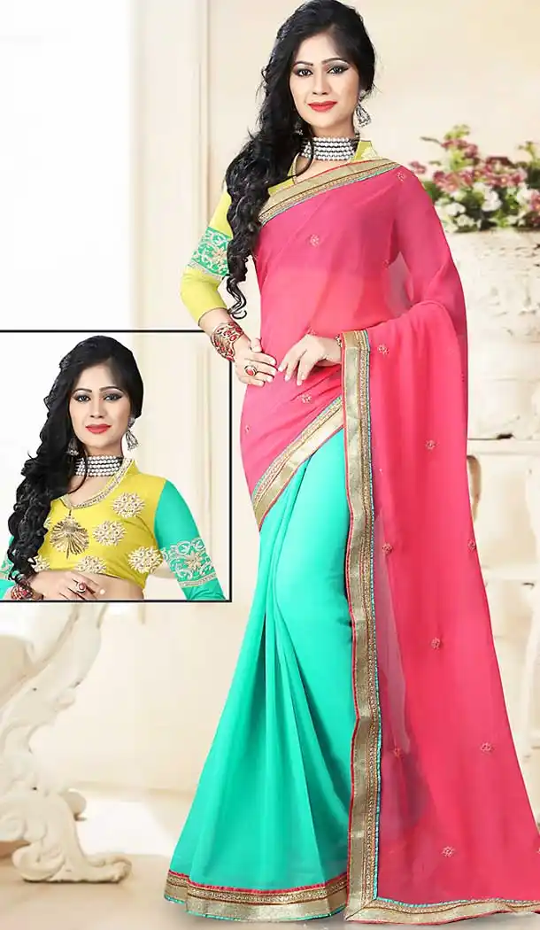 Deep Pink Color Georgette Contemporary Style Saree | FH509577571