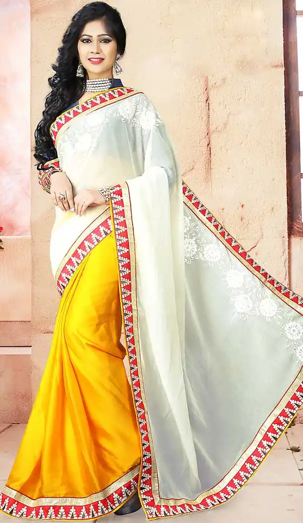Off White Color Georgette Contemporary Style Saree | FH509577573