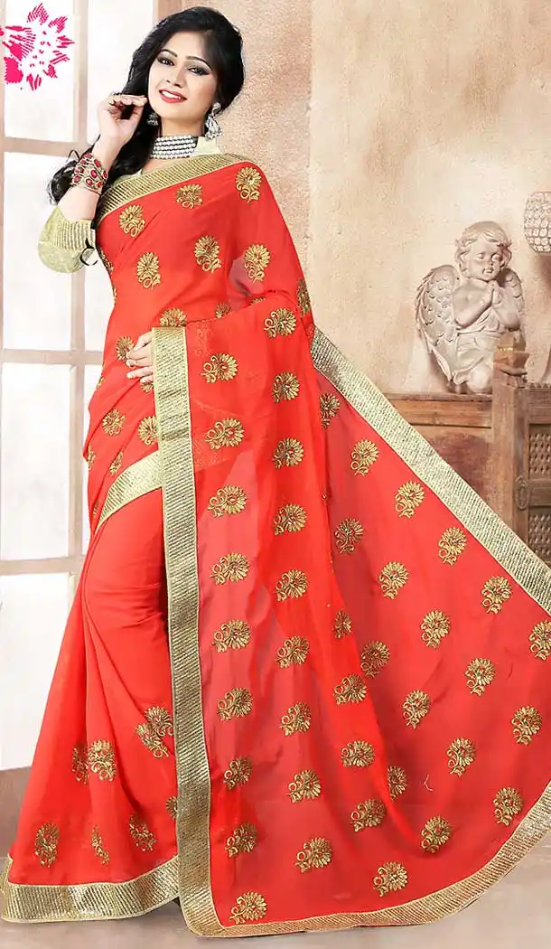 Red Color Georgette Contemporary Style Saree | FH509577576