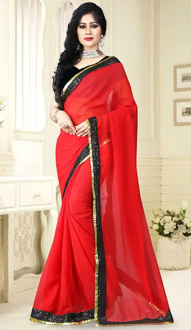 Red Color Georgette Contemporary Style Saree | FH509577589