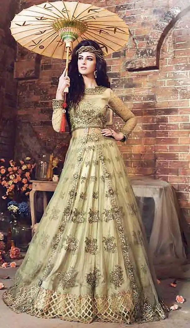 Mehendi Green Color Net Abaya Style Pakistni Designer Salwar Kameez | FH509777664